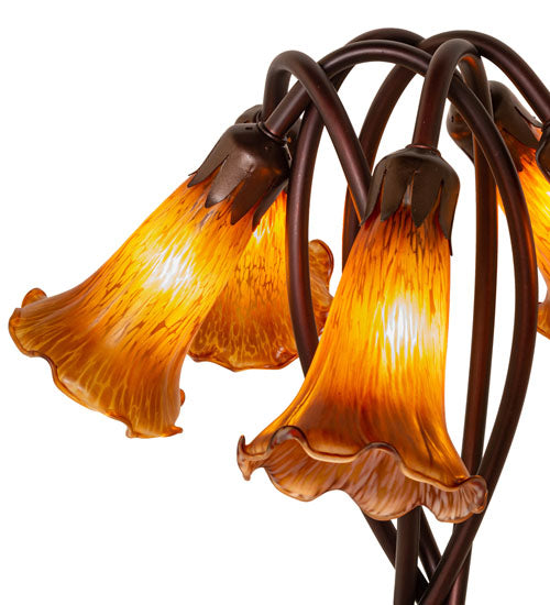 Meyda Lighting Tiffany Pond Lily 17" 5-Light Mahogany Bronze Accent Table Lamp With Amber Shade Glass
