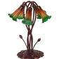 Meyda Lighting Tiffany Pond Lily 17" 5-Light Mahogany Bronze Accent Table Lamp With Amber and Green Shade Glass