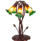 Meyda Lighting Tiffany Pond Lily 17" 5-Light Mahogany Bronze Accent Table Lamp With Amber and Green Shade Glass