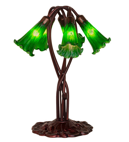 Meyda Lighting Tiffany Pond Lily 17" 5-Light Mahogany Bronze Accent Table Lamp With Green Shade Glass