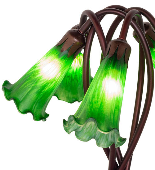 Meyda Lighting Tiffany Pond Lily 17" 5-Light Mahogany Bronze Accent Table Lamp With Green Shade Glass
