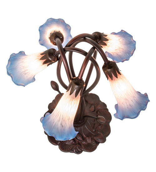 Meyda Lighting Tiffany Pond Lily 17" 5-Light Mahogany Bronze Accent Table Lamp With Pink & Blue Shade Glass