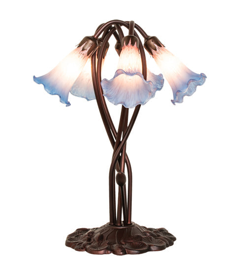 Meyda Lighting Tiffany Pond Lily 17" 5-Light Mahogany Bronze Accent Table Lamp With Pink & Blue Shade Glass