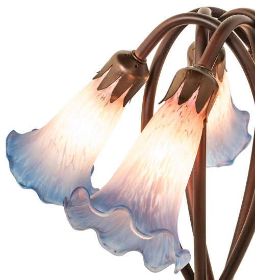 Meyda Lighting Tiffany Pond Lily 17" 5-Light Mahogany Bronze Accent Table Lamp With Pink & Blue Shade Glass