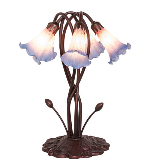 Meyda Lighting Tiffany Pond Lily 17" 5-Light Mahogany Bronze Accent Table Lamp With Pink & Blue Shade Glass