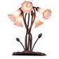 Meyda Lighting Tiffany Pond Lily 17" 5-Light Mahogany Bronze Accent Table Lamp With Pink Shade Glass