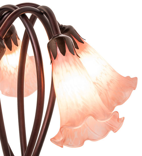 Meyda Lighting Tiffany Pond Lily 17" 5-Light Mahogany Bronze Accent Table Lamp With Pink Shade Glass