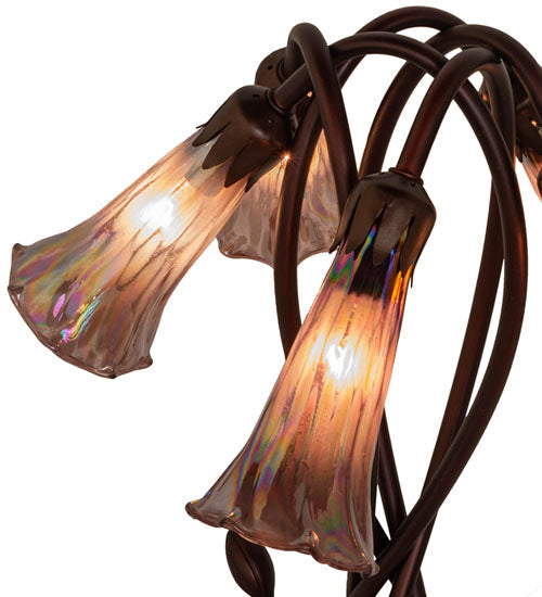 Meyda Lighting Tiffany Pond Lily 17" 5-Light Mahogany Bronze Accent Table Lamp With Purple Iridescent Shade Glass