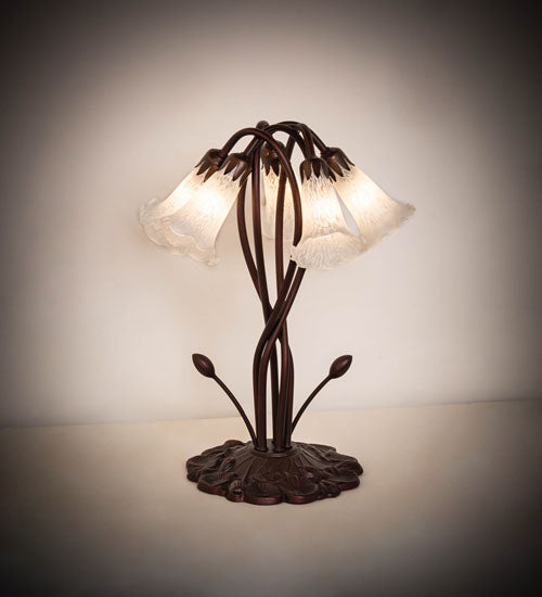 Meyda Lighting Tiffany Pond Lily 17" 5-Light Mahogany Bronze Table Lamp With White Shade Glass