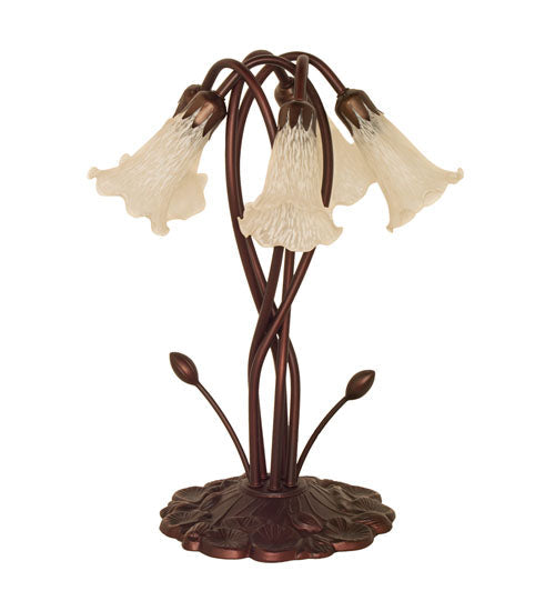 Meyda Lighting Tiffany Pond Lily 17" 5-Light Mahogany Bronze Table Lamp With White Shade Glass