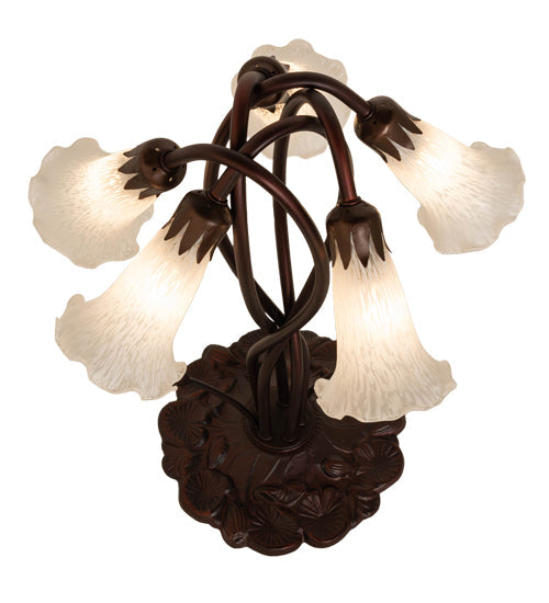 Meyda Lighting Tiffany Pond Lily 17" 5-Light Mahogany Bronze Table Lamp With White Shade Glass