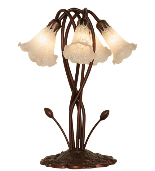 Meyda Lighting Tiffany Pond Lily 17" 5-Light Mahogany Bronze Table Lamp With White Shade Glass