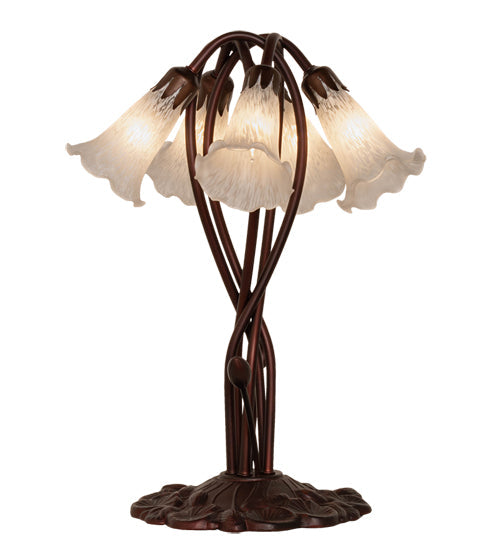 Meyda Lighting Tiffany Pond Lily 17" 5-Light Mahogany Bronze Table Lamp With White Shade Glass