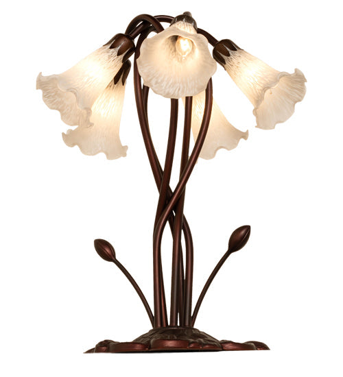 Meyda Lighting Tiffany Pond Lily 17" 5-Light Mahogany Bronze Table Lamp With White Shade Glass