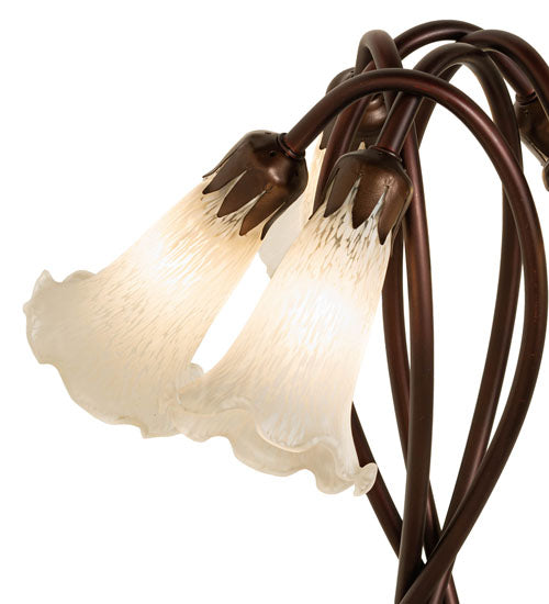 Meyda Lighting Tiffany Pond Lily 17" 5-Light Mahogany Bronze Table Lamp With White Shade Glass