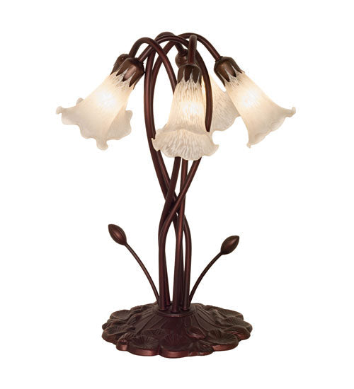 Meyda Lighting Tiffany Pond Lily 17" 5-Light Mahogany Bronze Table Lamp With White Shade Glass