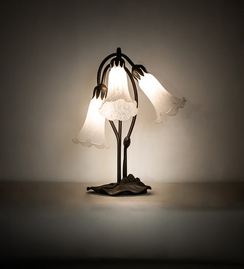 Meyda Lighting Tiffany Pond Lily 173809 16" 3-Light Mahogany Bronze Accent Table Lamp With White Shade Glass