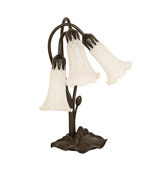 Meyda Lighting Tiffany Pond Lily 173809 16" 3-Light Mahogany Bronze Accent Table Lamp With White Shade Glass
