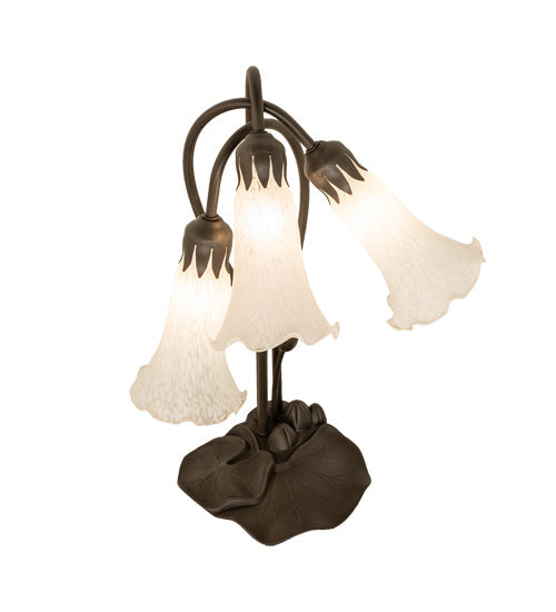 Meyda Lighting Tiffany Pond Lily 173809 16" 3-Light Mahogany Bronze Accent Table Lamp With White Shade Glass