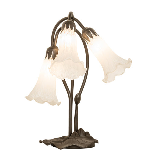 Meyda Lighting Tiffany Pond Lily 173809 16" 3-Light Mahogany Bronze Accent Table Lamp With White Shade Glass