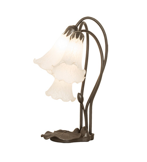 Meyda Lighting Tiffany Pond Lily 173809 16" 3-Light Mahogany Bronze Accent Table Lamp With White Shade Glass