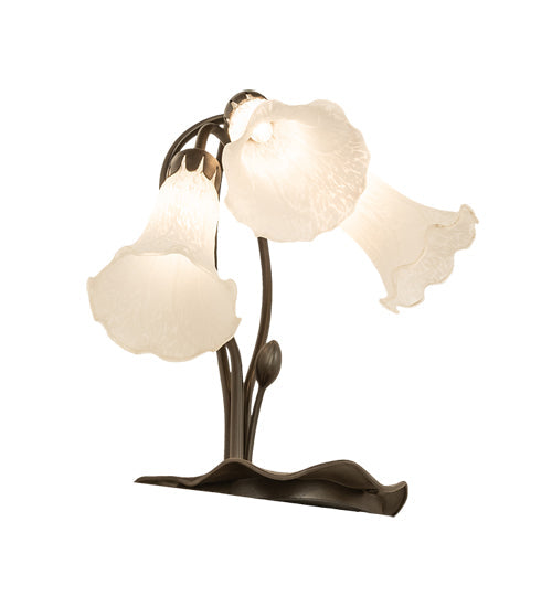 Meyda Lighting Tiffany Pond Lily 173809 16" 3-Light Mahogany Bronze Accent Table Lamp With White Shade Glass