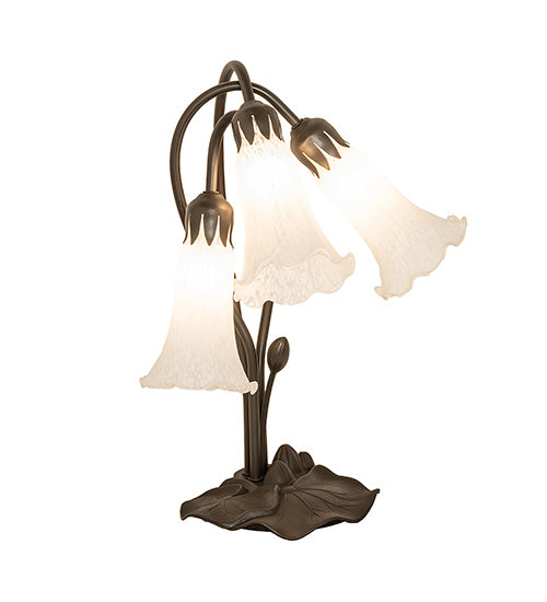 Meyda Lighting Tiffany Pond Lily 173809 16" 3-Light Mahogany Bronze Accent Table Lamp With White Shade Glass