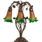 Meyda Lighting Tiffany Pond Lily 18" 6-Light Mahogany Bronze Table Lamp With Amber & Green Shade Glass