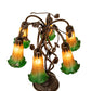 Meyda Lighting Tiffany Pond Lily 18" 6-Light Mahogany Bronze Table Lamp With Amber & Green Shade Glass