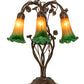 Meyda Lighting Tiffany Pond Lily 18" 6-Light Mahogany Bronze Table Lamp With Amber & Green Shade Glass