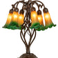 Meyda Lighting Tiffany Pond Lily 18" 6-Light Mahogany Bronze Table Lamp With Amber & Green Shade Glass