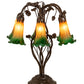 Meyda Lighting Tiffany Pond Lily 18" 6-Light Mahogany Bronze Table Lamp With Amber & Green Shade Glass