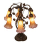 Meyda Lighting Tiffany Pond Lily 18" 6-Light Mahogany Bronze Table Lamp With Amber & Violet Shade Glass