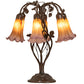 Meyda Lighting Tiffany Pond Lily 18" 6-Light Mahogany Bronze Table Lamp With Amber & Violet Shade Glass