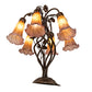 Meyda Lighting Tiffany Pond Lily 18" 6-Light Mahogany Bronze Table Lamp With Amber & Violet Shade Glass