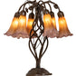 Meyda Lighting Tiffany Pond Lily 18" 6-Light Mahogany Bronze Table Lamp With Amber & Violet Shade Glass