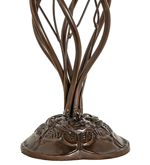 Meyda Lighting Tiffany Pond Lily 18" 6-Light Mahogany Bronze Table Lamp With Amber & Violet Shade Glass
