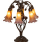 Meyda Lighting Tiffany Pond Lily 18" 6-Light Mahogany Bronze Table Lamp With Amber & Violet Shade Glass