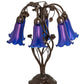Meyda Lighting Tiffany Pond Lily 18" 6-Light Mahogany Bronze Table Lamp With Blue Favrile Shade Glass