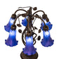 Meyda Lighting Tiffany Pond Lily 18" 6-Light Mahogany Bronze Table Lamp With Blue Favrile Shade Glass