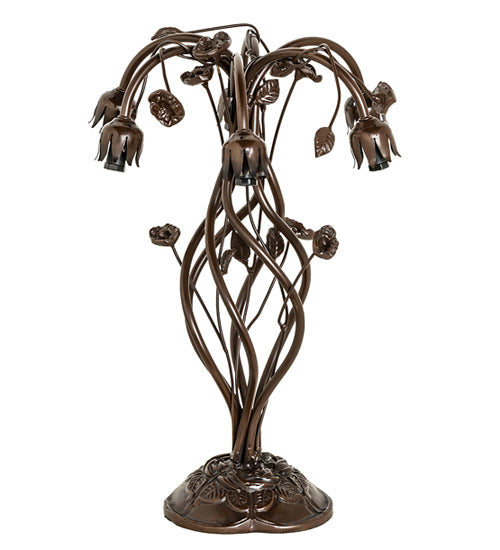 Meyda Lighting Tiffany Pond Lily 18" 6-Light Mahogany Bronze Table Lamp With Blue Favrile Shade Glass