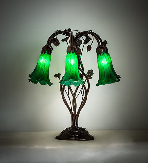 Meyda Lighting Tiffany Pond Lily 18" 6-Light Mahogany Bronze Table Lamp With Green Shade Glass