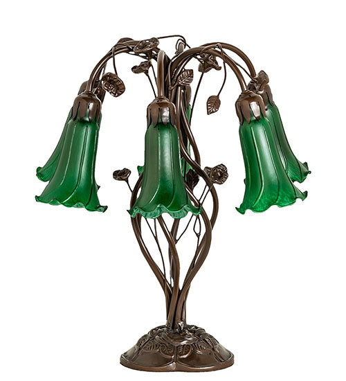 Meyda Lighting Tiffany Pond Lily 18" 6-Light Mahogany Bronze Table Lamp With Green Shade Glass