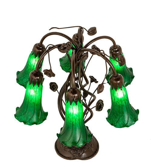 Meyda Lighting Tiffany Pond Lily 18" 6-Light Mahogany Bronze Table Lamp With Green Shade Glass