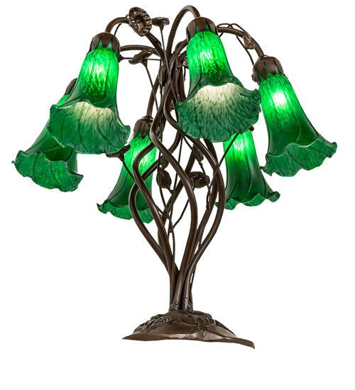 Meyda Lighting Tiffany Pond Lily 18" 6-Light Mahogany Bronze Table Lamp With Green Shade Glass
