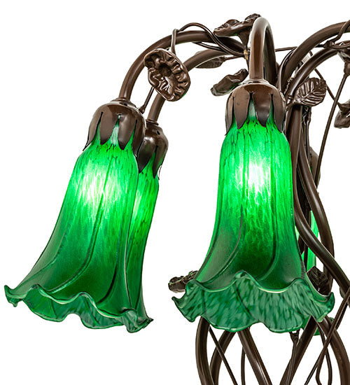 Meyda Lighting Tiffany Pond Lily 18" 6-Light Mahogany Bronze Table Lamp With Green Shade Glass