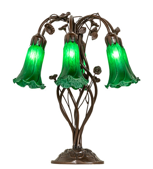 Meyda Lighting Tiffany Pond Lily 18" 6-Light Mahogany Bronze Table Lamp With Green Shade Glass