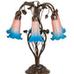 Meyda Lighting Tiffany Pond Lily 18" 6-Light Mahogany Bronze Table Lamp With Pink & Blue Shade Glass