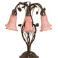 Meyda Lighting Tiffany Pond Lily 18" 6-Light Mahogany Bronze Table Lamp With Pink Shade Glass