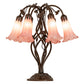 Meyda Lighting Tiffany Pond Lily 18" 6-Light Mahogany Bronze Table Lamp With Pink Shade Glass